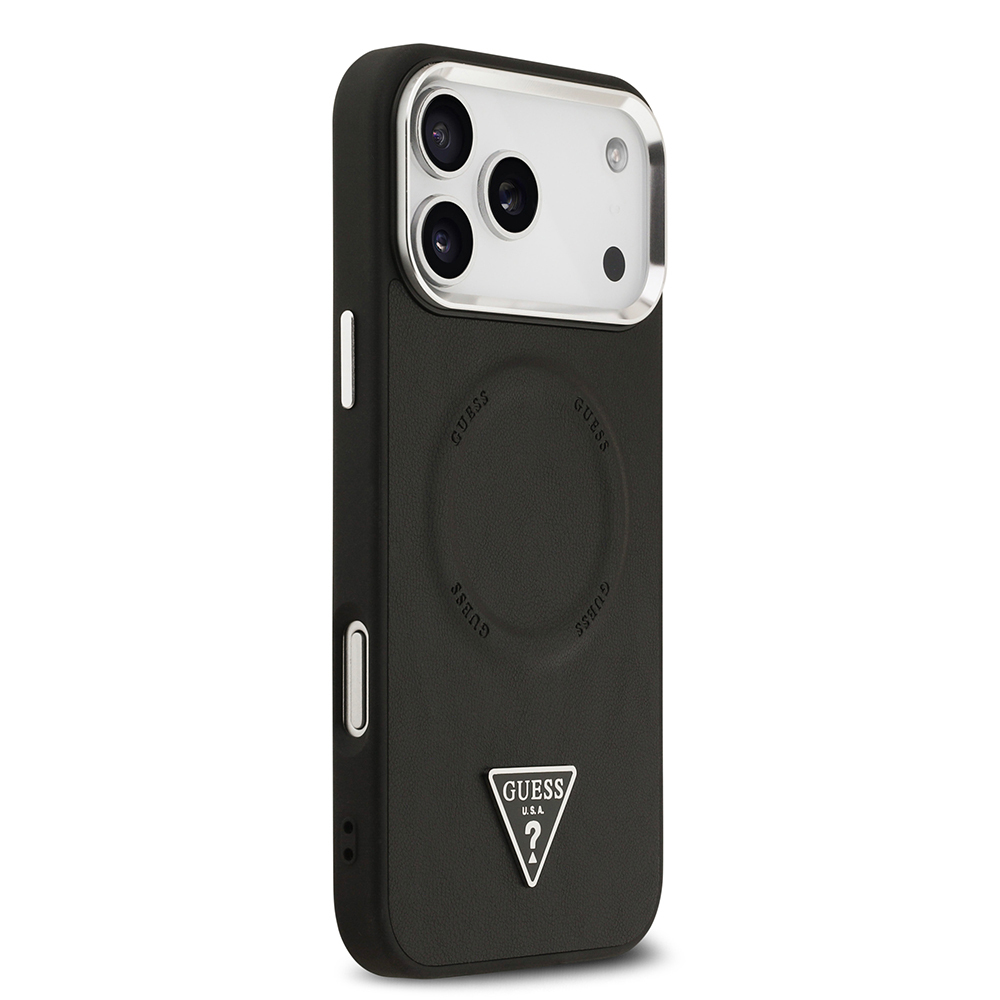 Apple iPhone 17 Pro Max Kılıf Guess Orjinal Lisanslı M-safe Şarj Özellikli PU Deri Metal Kamera Çerçeveli Üçgen Logolu Kapak - 5