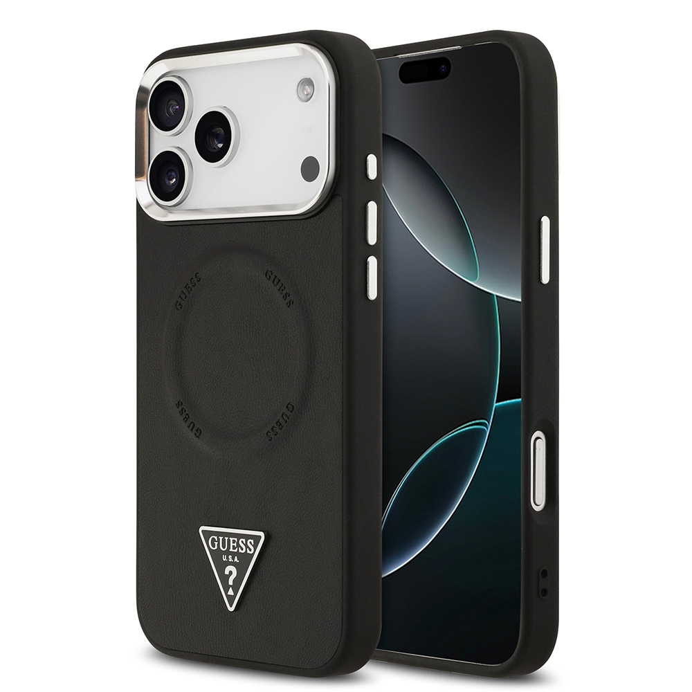 Apple iPhone 17 Pro Max Kılıf Guess Orjinal Lisanslı M-safe Şarj Özellikli PU Deri Metal Kamera Çerçeveli Üçgen Logolu Kapak - 2