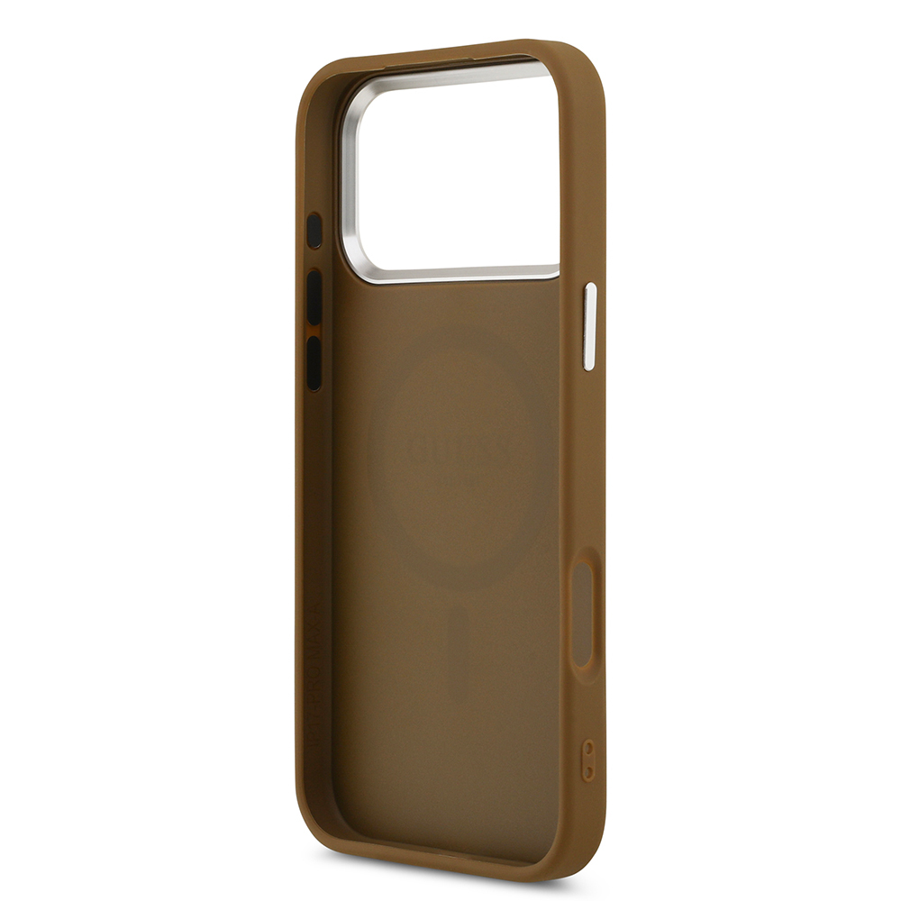 Apple iPhone 17 Pro Max Kılıf Guess Orjinal Lisanslı M-safe Şarj Özellikli PU Deri Metal Kamera Çerçeveli Üçgen Logolu Kapak - 16