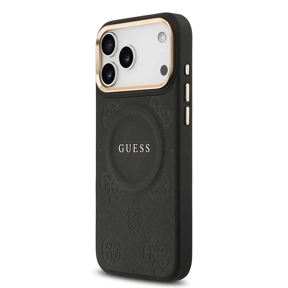 Apple iPhone 17 Pro Max Kılıf Guess Orjinal Lisanslı M-safe Şarj Özellikli Sıcak Baskılı Yazı Logolu PU Deri Peony Kapak - 5