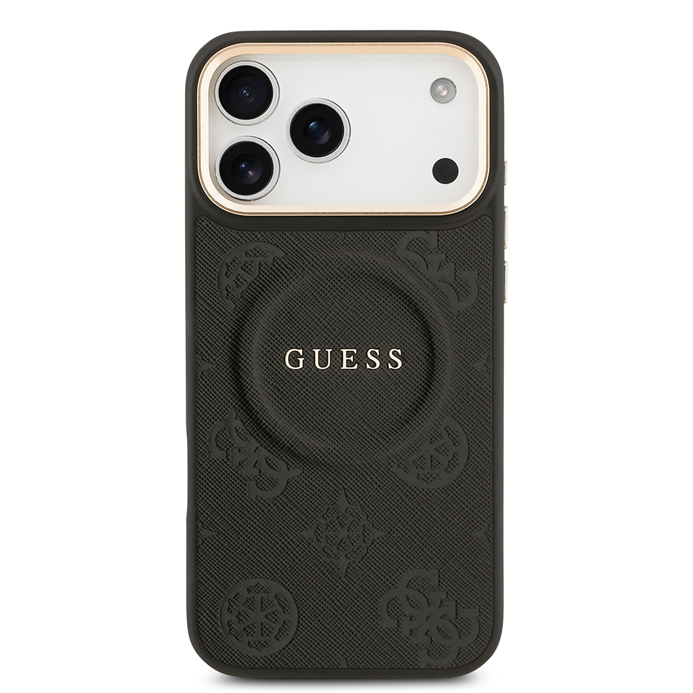 Apple iPhone 17 Pro Max Kılıf Guess Orjinal Lisanslı M-safe Şarj Özellikli Sıcak Baskılı Yazı Logolu PU Deri Peony Kapak - 6