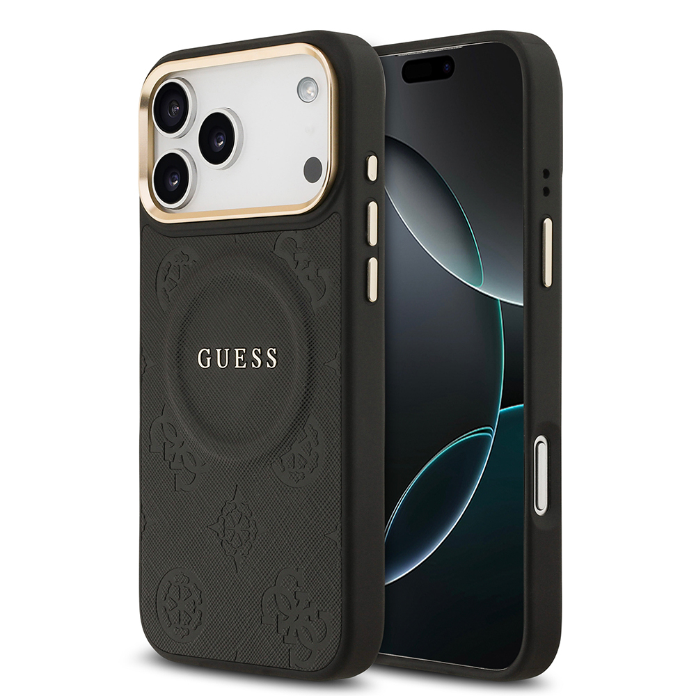 Apple iPhone 17 Pro Max Kılıf Guess Orjinal Lisanslı M-safe Şarj Özellikli Sıcak Baskılı Yazı Logolu PU Deri Peony Kapak - 2