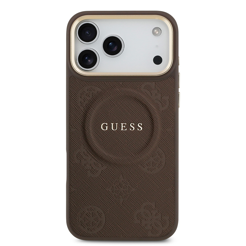 Apple iPhone 17 Pro Max Kılıf Guess Orjinal Lisanslı M-safe Şarj Özellikli Sıcak Baskılı Yazı Logolu PU Deri Peony Kapak - 12