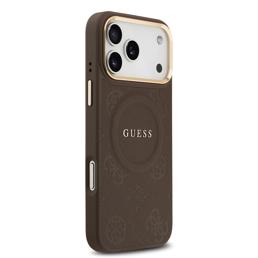 Apple iPhone 17 Pro Max Kılıf Guess Orjinal Lisanslı M-safe Şarj Özellikli Sıcak Baskılı Yazı Logolu PU Deri Peony Kapak - 13