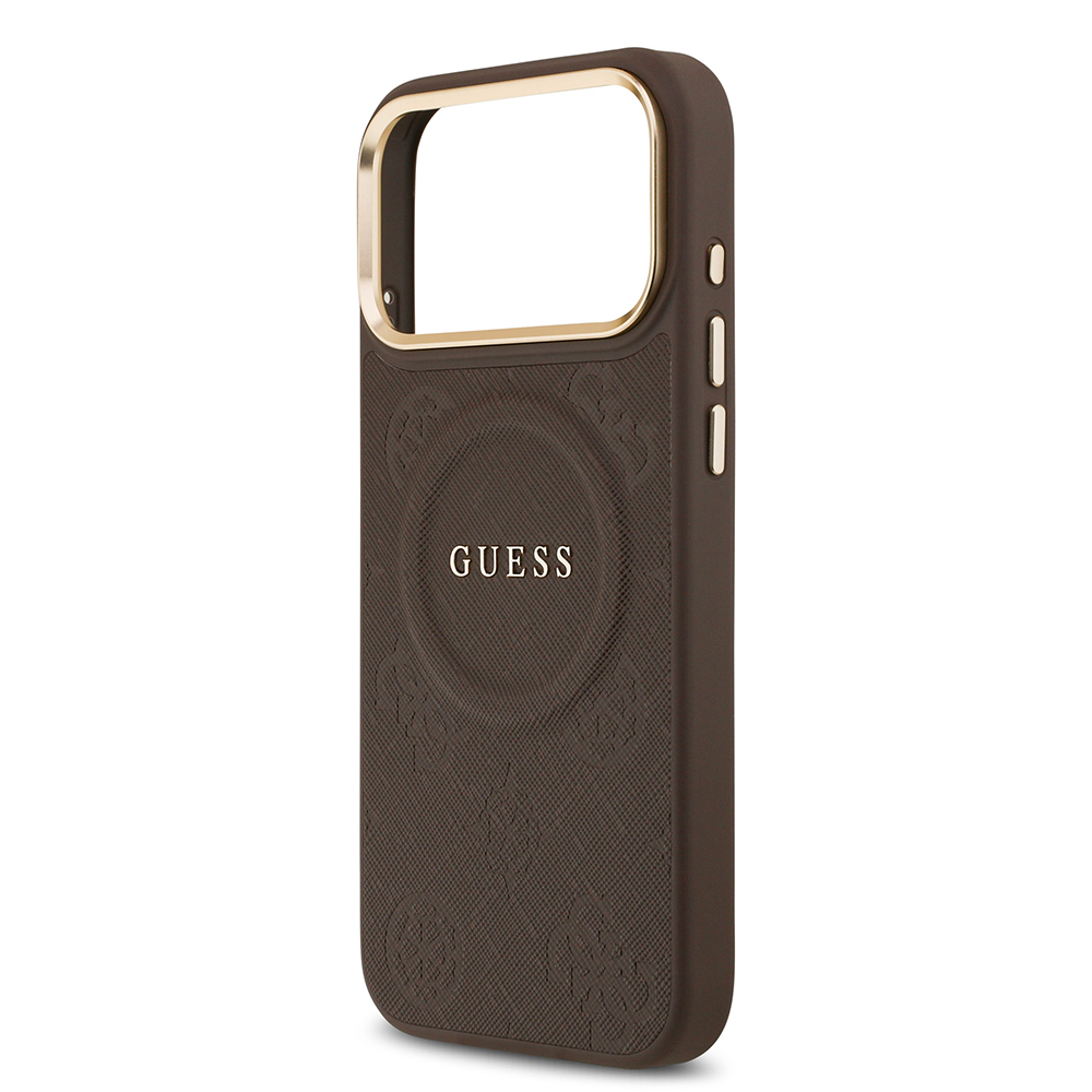Apple iPhone 17 Pro Max Kılıf Guess Orjinal Lisanslı M-safe Şarj Özellikli Sıcak Baskılı Yazı Logolu PU Deri Peony Kapak - 15