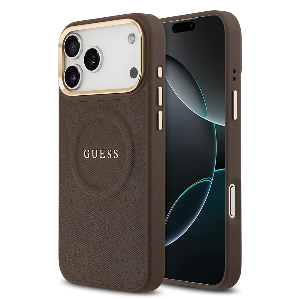 Apple iPhone 17 Pro Max Kılıf Guess Orjinal Lisanslı M-safe Şarj Özellikli Sıcak Baskılı Yazı Logolu PU Deri Peony Kapak - 3