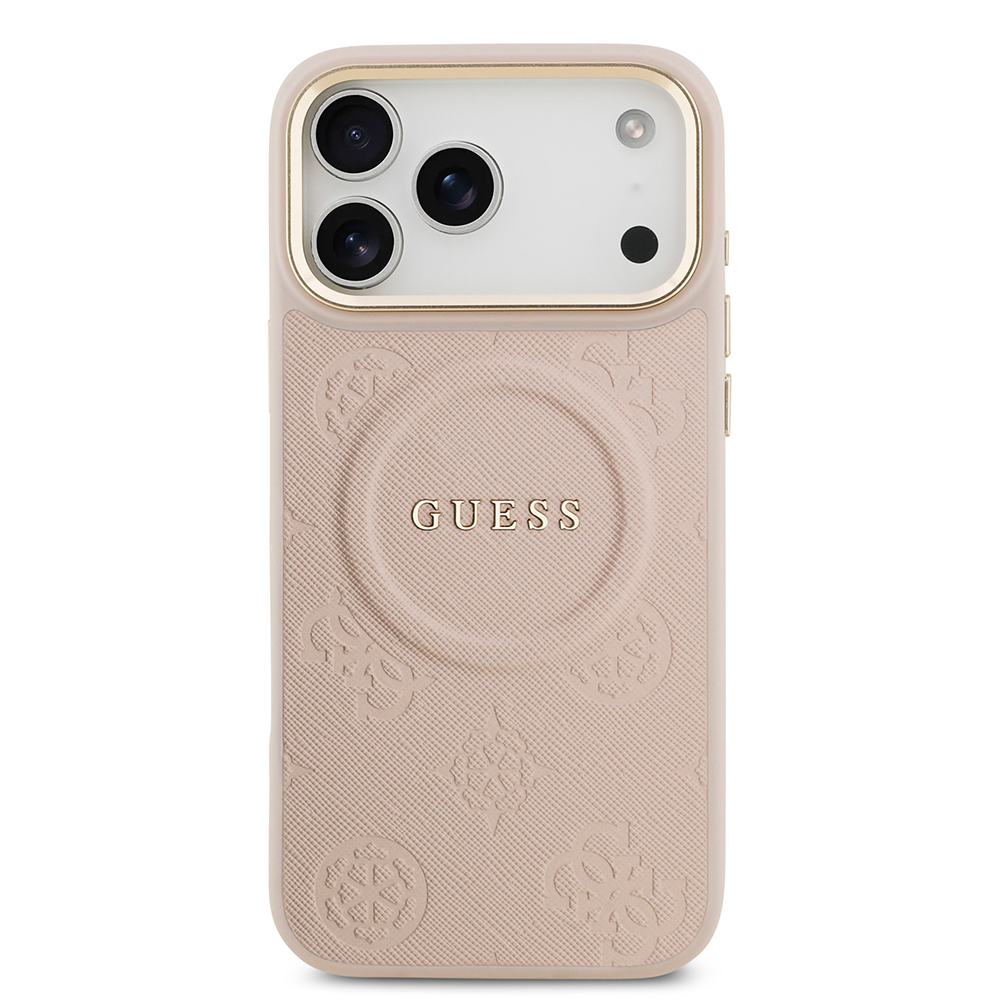 Apple iPhone 17 Pro Max Kılıf Guess Orjinal Lisanslı M-safe Şarj Özellikli Sıcak Baskılı Yazı Logolu PU Deri Peony Kapak - 18