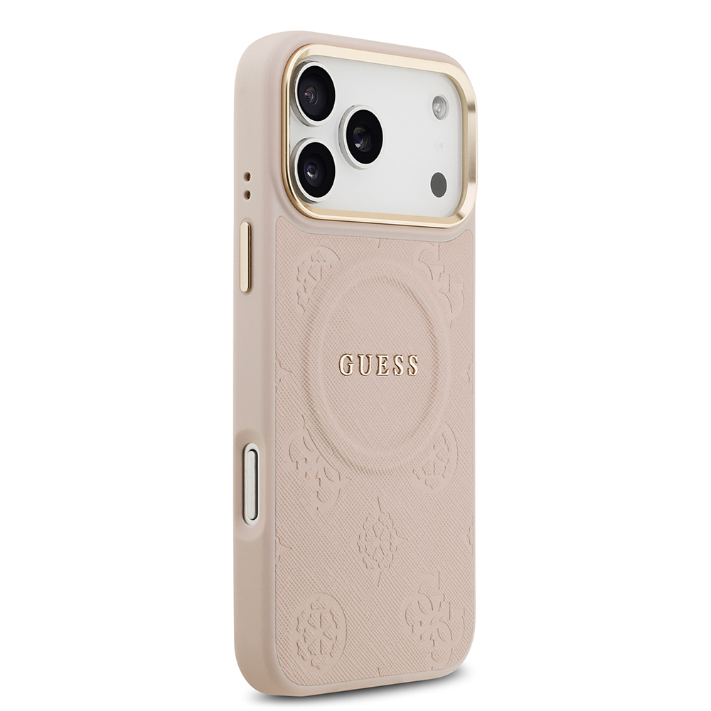 Apple iPhone 17 Pro Max Kılıf Guess Orjinal Lisanslı M-safe Şarj Özellikli Sıcak Baskılı Yazı Logolu PU Deri Peony Kapak - 19