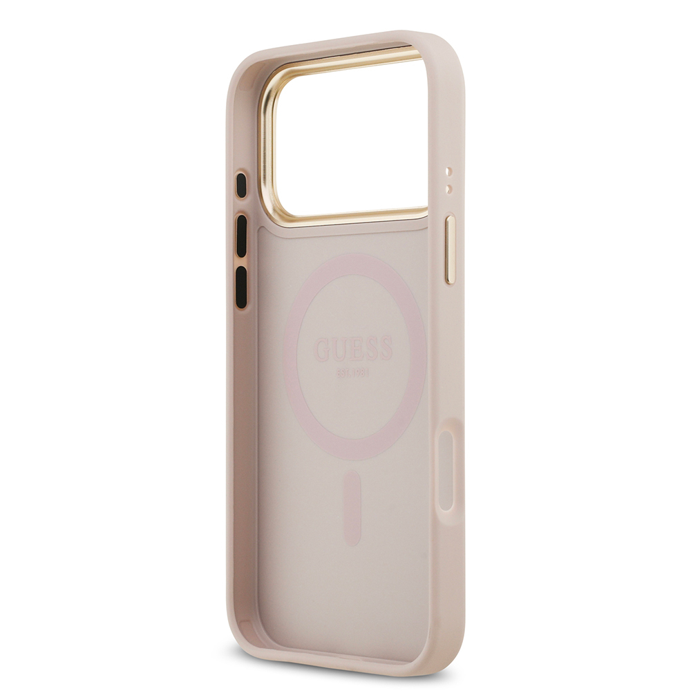Apple iPhone 17 Pro Max Kılıf Guess Orjinal Lisanslı M-safe Şarj Özellikli Sıcak Baskılı Yazı Logolu PU Deri Peony Kapak - 22