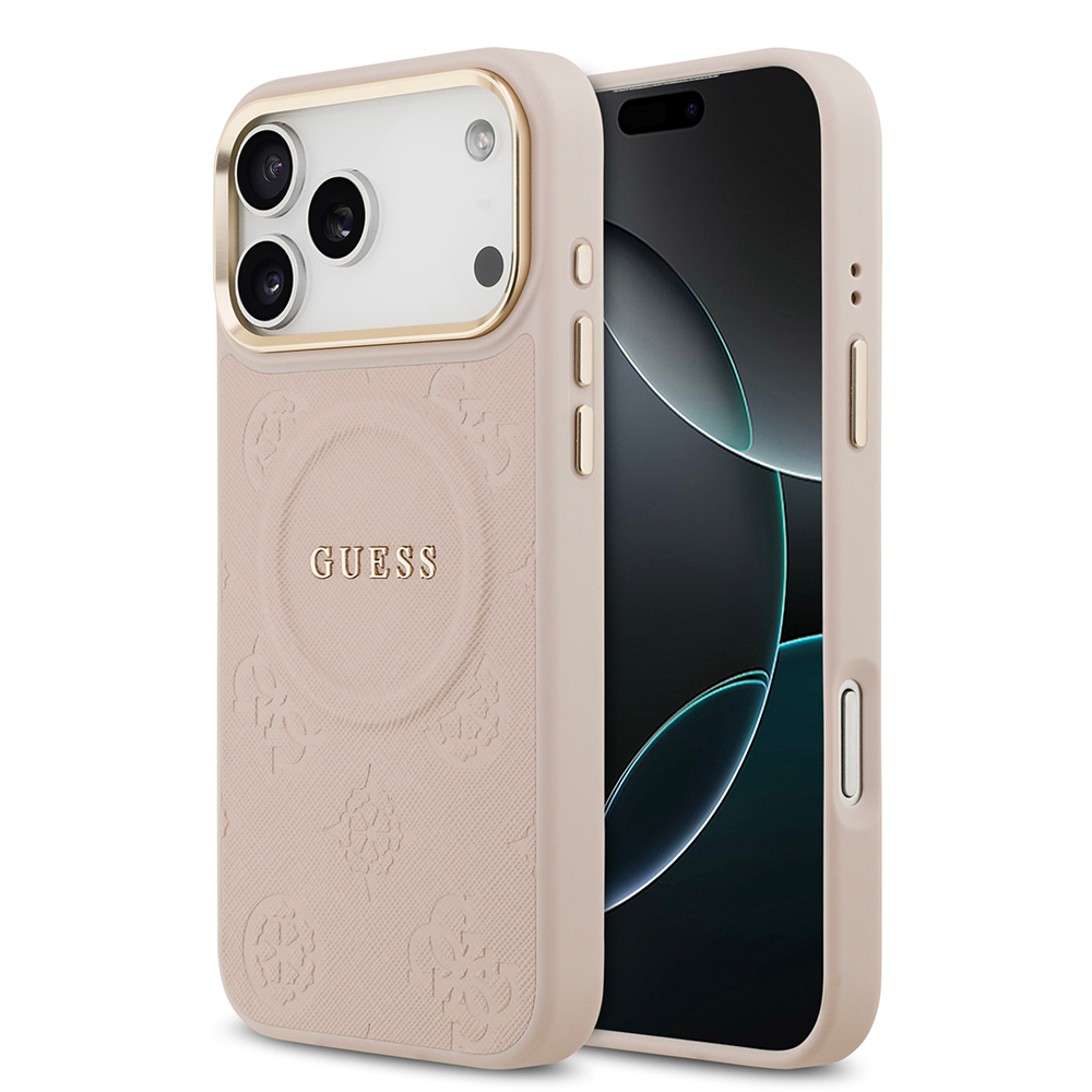 Apple iPhone 17 Pro Max Kılıf Guess Orjinal Lisanslı M-safe Şarj Özellikli Sıcak Baskılı Yazı Logolu PU Deri Peony Kapak - 4