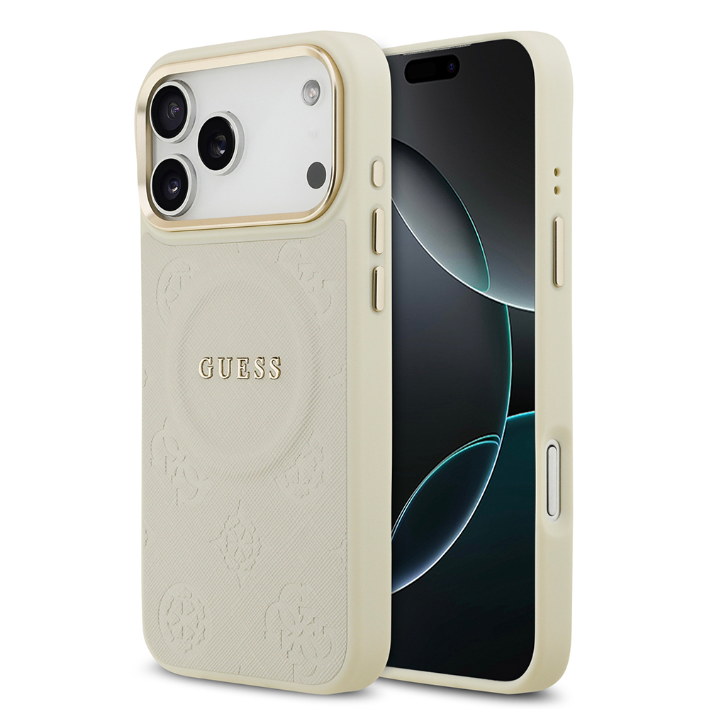 Apple iPhone 17 Pro Max Kılıf Guess Orjinal Lisanslı M-safe Şarj Özellikli Sıcak Baskılı Yazı Logolu PU Deri Peony Kapak - 5