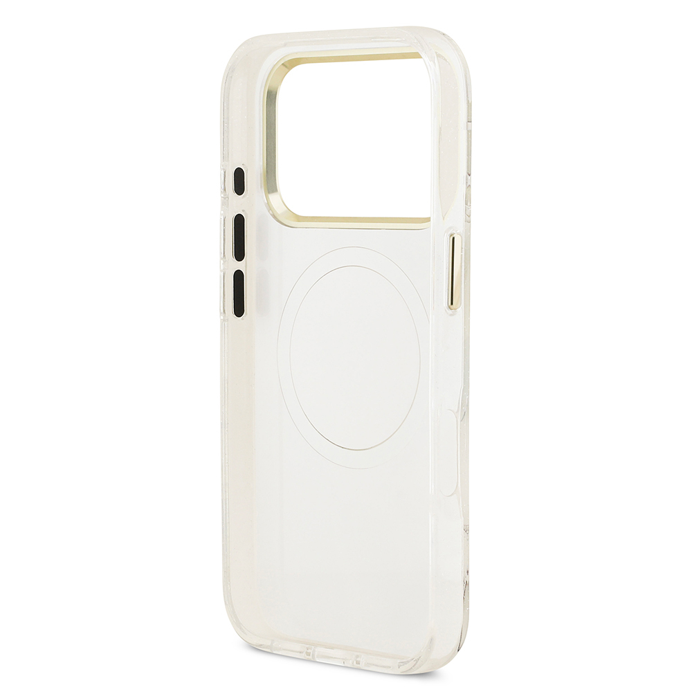 Apple iPhone 17 Pro Max Kılıf Guess Orjinal Lisanslı M-safe Şarj Özellikli Simli Çiçek Desenli Metal Kamera Çerçeveli Üçgen Logolu Kapak - 17