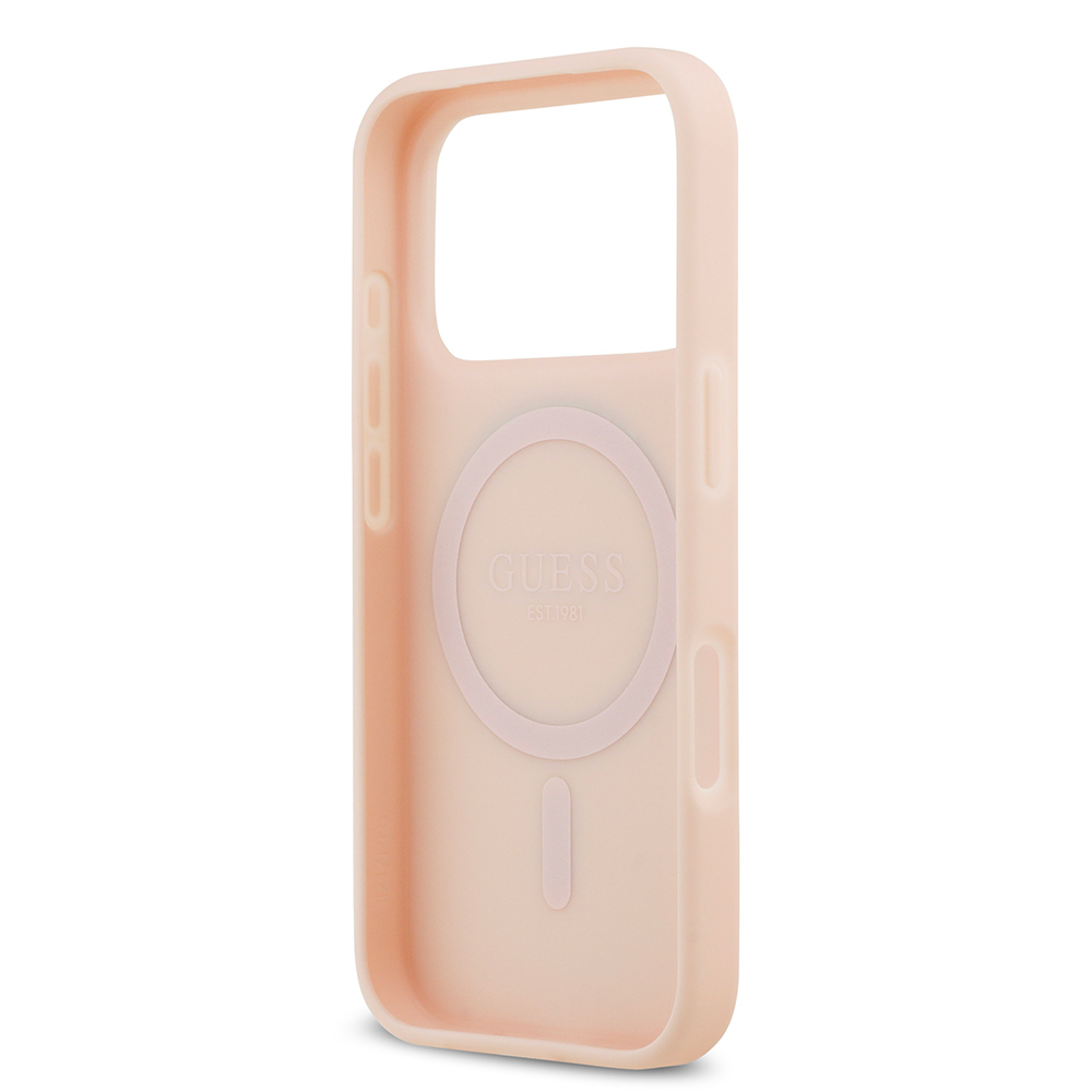 Apple iPhone 17 Pro Max Kılıf Guess Orjinal Lisanslı M-safe Şarj Özellikli Taneli Çiçek Tasarımlı Metal Yazı Logolu Kapak - 15