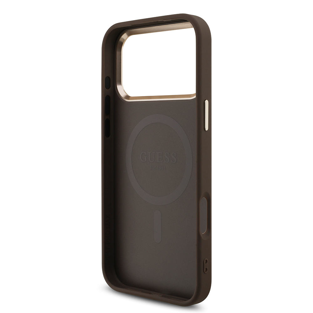 Apple iPhone 17 Pro Max Kılıf Guess Orjinal Lisanslı M-safe Şarj Özellikli Taşlı Üçgen Logo 4G Desenli Kapak - 17