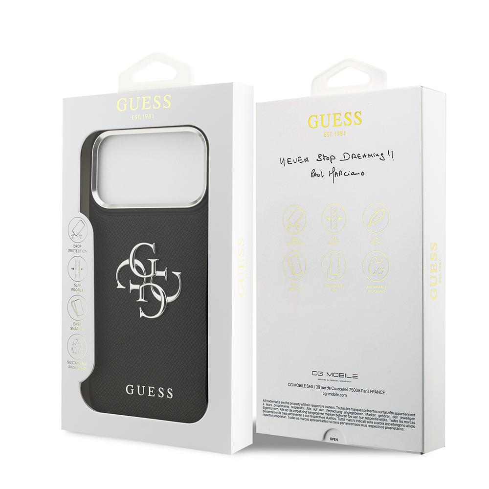 Apple iPhone 17 Pro Max Kılıf Guess Orjinal Lisanslı Metal Kamera Çerçeveli Metal Büyük 4G ve Yazı Logolu PU Deri Kapak - 9