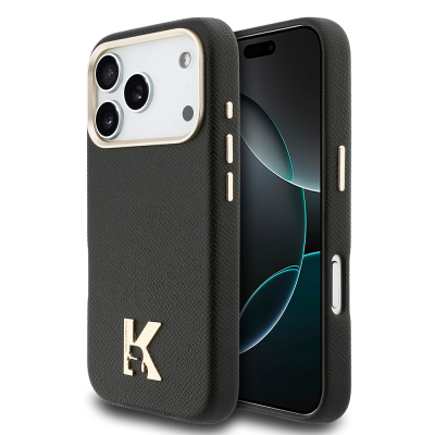 Apple iPhone 17 Pro Max Kılıf Karl Lagerfeld Orjinal Lisanslı M-safe Şarj Özellikli Gold Kamera Çerçeveli KHEAD Metal Logolu PU Deri Kapak Siyah