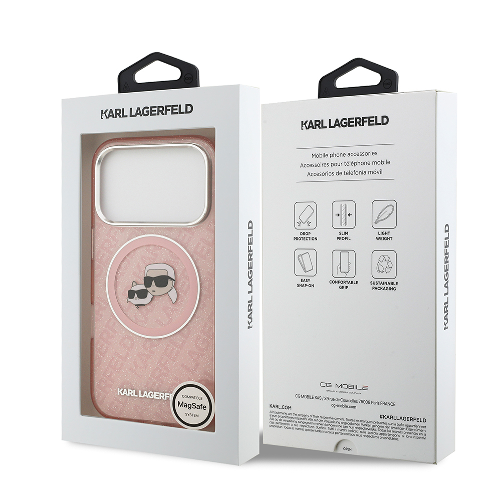 Apple iPhone 17 Pro Max Kılıf Karl Lagerfeld Orjinal Lisanslı Parlayan Simli Karl & Choupette Heads Kapak - 25