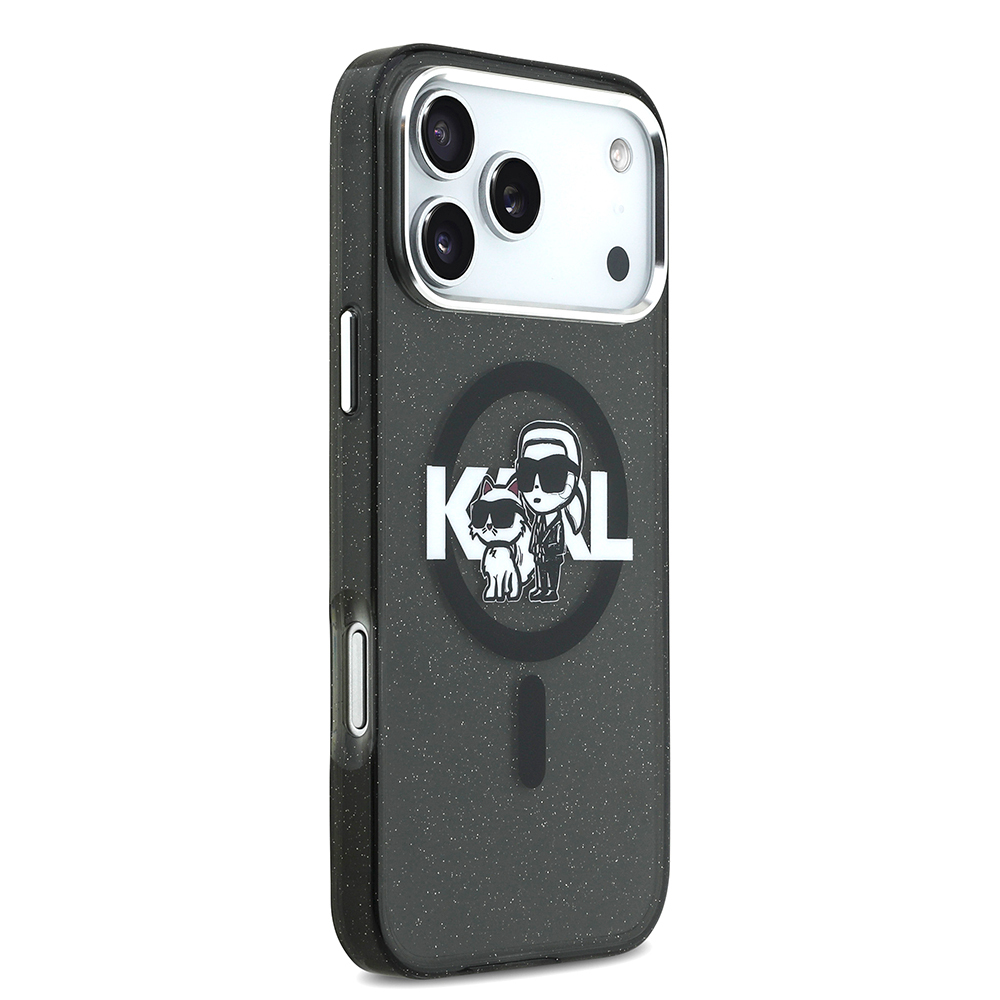 Apple iPhone 17 Pro Max Kılıf Karl Lagerfeld Orjinal Lisanslı Parlayan Simli Karl & Choupette Sketch Logo Kapak - 5
