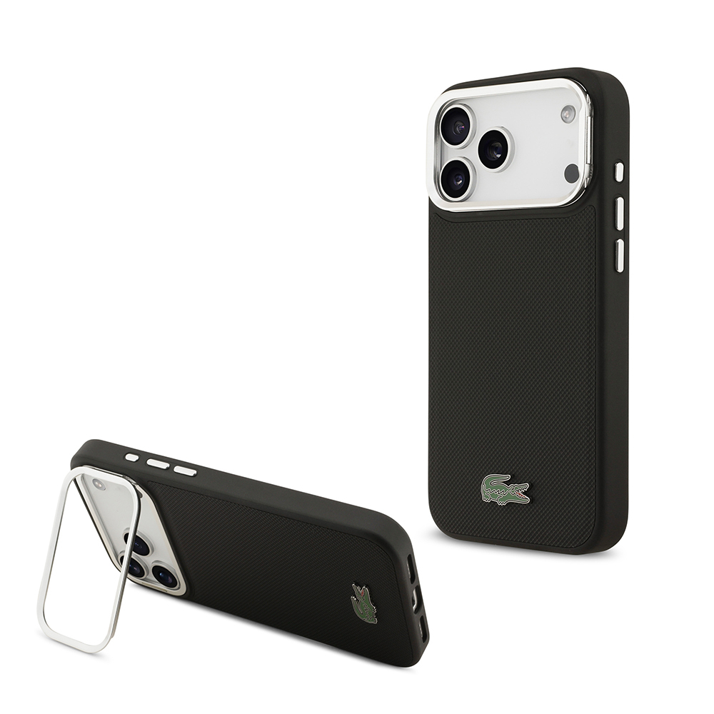 Apple iPhone 17 Pro Max Kılıf Lacoste Orjinal Lisanslı M-safe Şarj Özellikli PU Pike Desenli Standlı Metal Logolu Kapak - 1