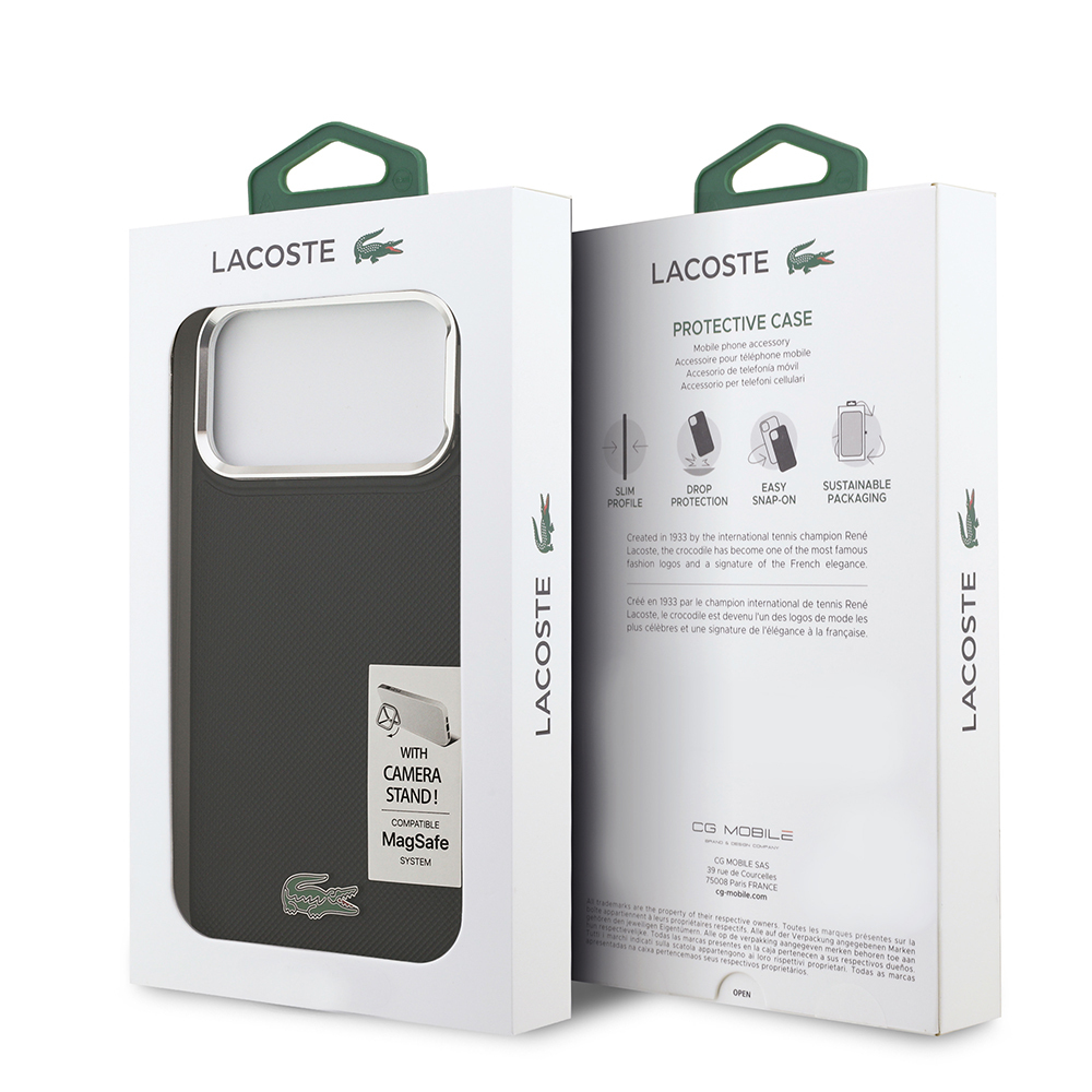 Apple iPhone 17 Pro Max Kılıf Lacoste Orjinal Lisanslı M-safe Şarj Özellikli PU Pike Desenli Standlı Metal Logolu Kapak - 9