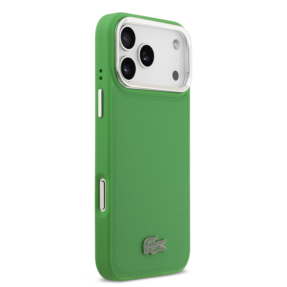 Apple iPhone 17 Pro Max Kılıf Lacoste Orjinal Lisanslı M-safe Şarj Özellikli PU Pike Desenli Standlı Metal Logolu Kapak - 15