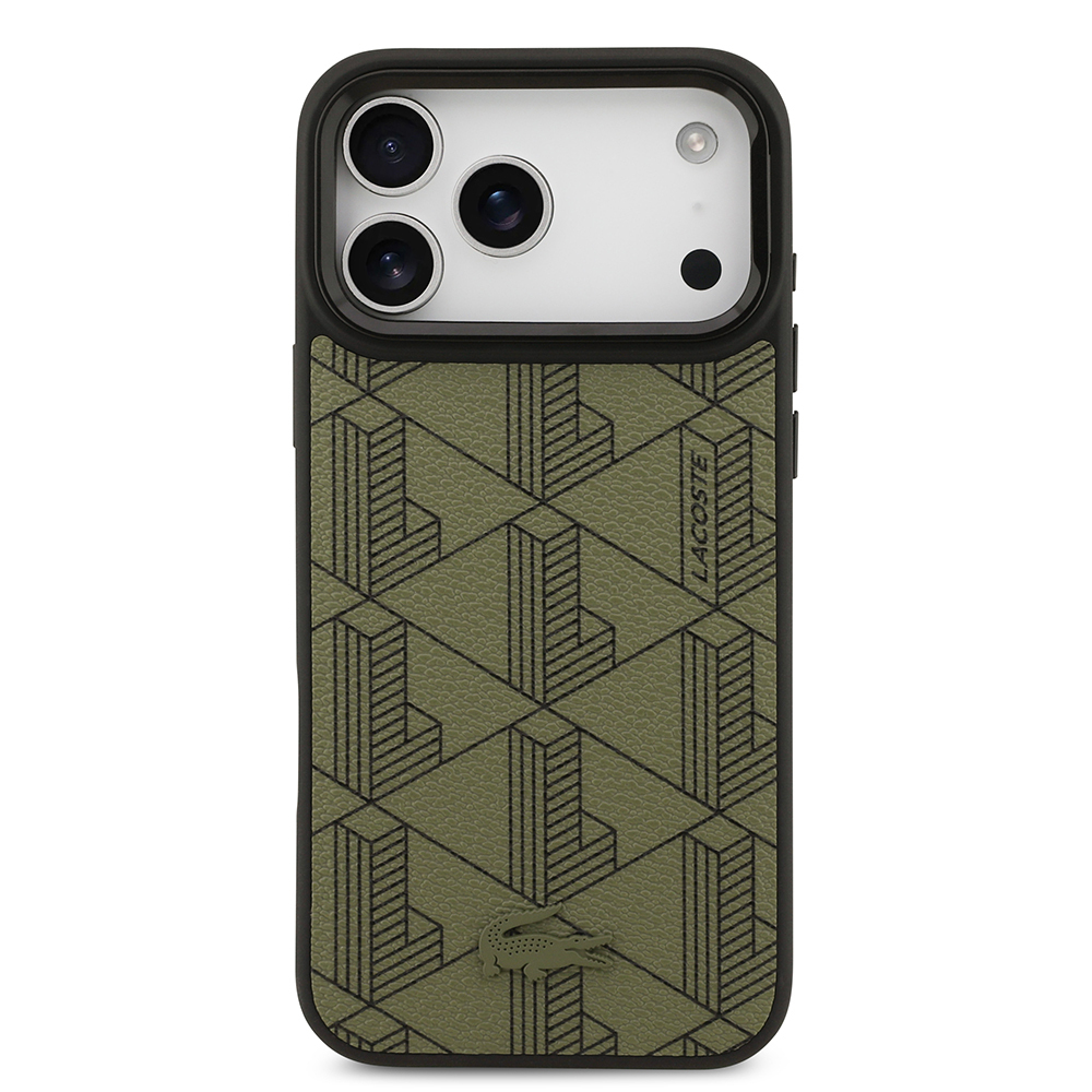 Apple iPhone 17 Pro Max Kılıf Lacoste Orjinal Lisanslı M-safe Şarj Özellikli Standlı PU Deri Karışık Monogram Desenli Kapak - 4