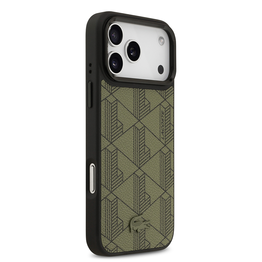Apple iPhone 17 Pro Max Kılıf Lacoste Orjinal Lisanslı M-safe Şarj Özellikli Standlı PU Deri Karışık Monogram Desenli Kapak - 5