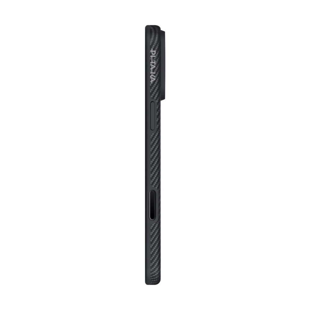Apple iPhone 17 Pro Max Kılıf M-safe Şarj Özellikli 1500D Aramid Fiber Pitaka Military-Grade Classic Serisi Black-Grey Twill Kapak - 4
