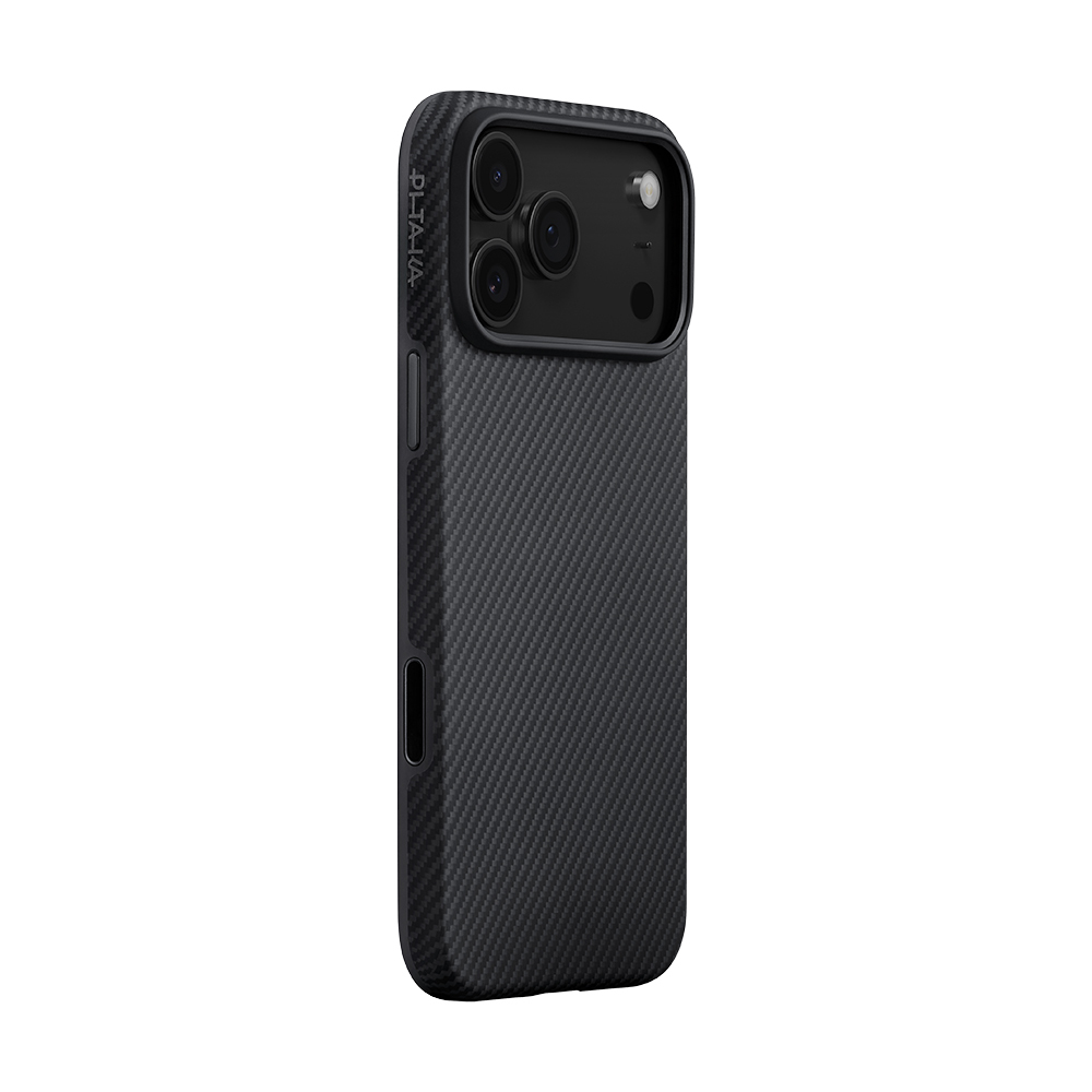 Apple iPhone 17 Pro Max Kılıf M-safe Şarj Özellikli 1500D Aramid Fiber Pitaka Military-Grade Classic Serisi Black-Grey Twill Kapak - 7
