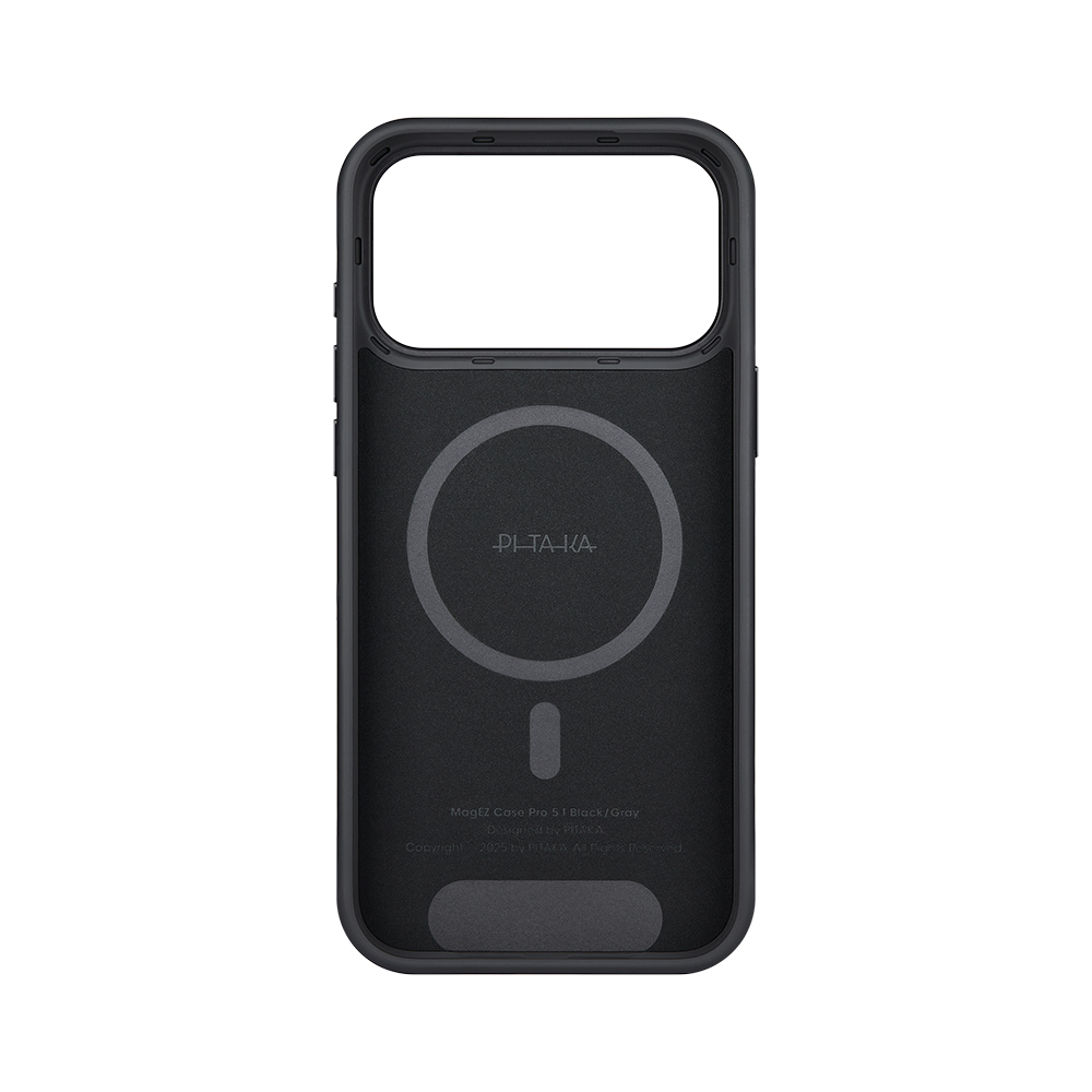 Apple iPhone 17 Pro Max Kılıf M-safe Şarj Özellikli 1500D Aramid Fiber Pitaka Military-Grade Classic Serisi Black-Grey Twill Kapak - 9