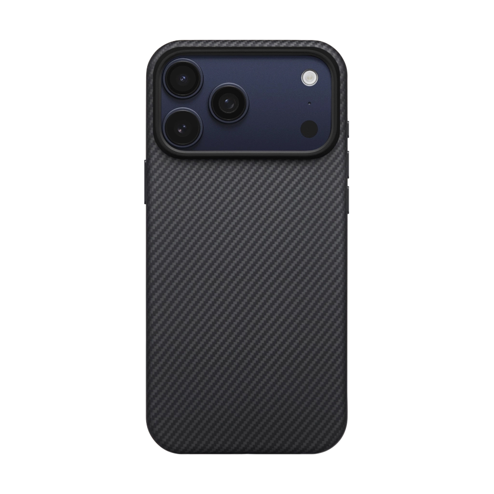 Apple iPhone 17 Pro Max Kılıf M-safe Şarj Özellikli 1500D Aramid Fiber Pitaka Military-Grade Classic Serisi Black-Grey Twill Kapak - 1