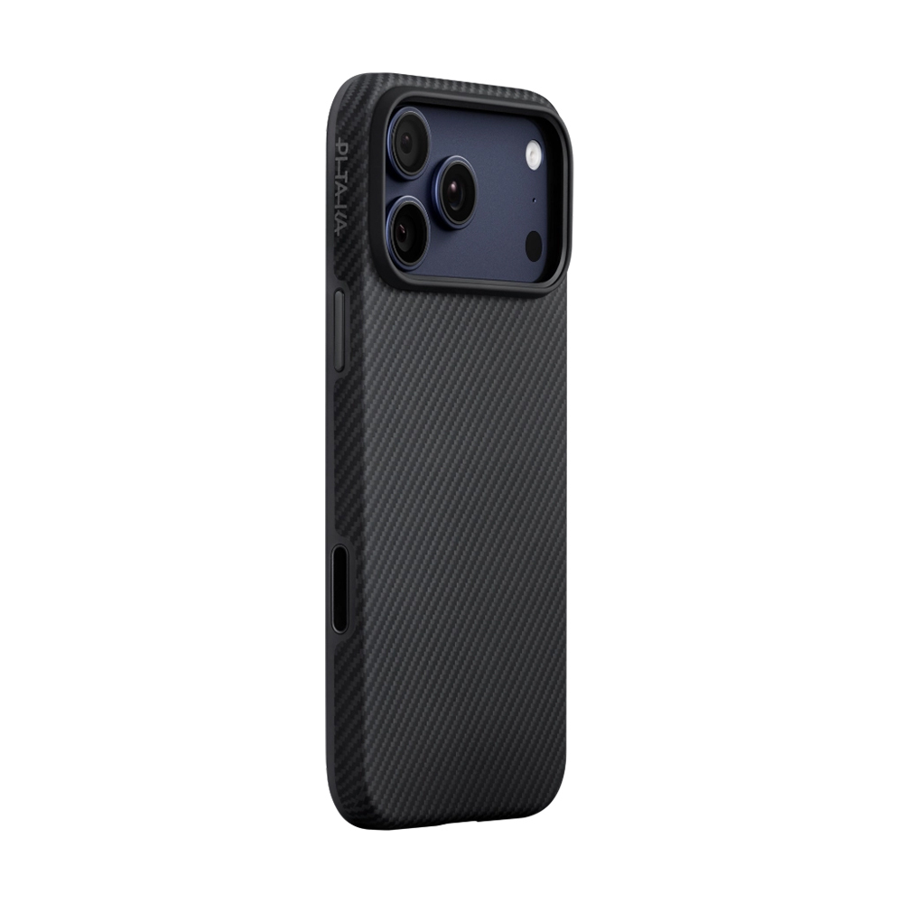 Apple iPhone 17 Pro Max Kılıf M-safe Şarj Özellikli 1500D Aramid Fiber Pitaka Military-Grade Classic Serisi Black-Grey Twill Kapak - 3