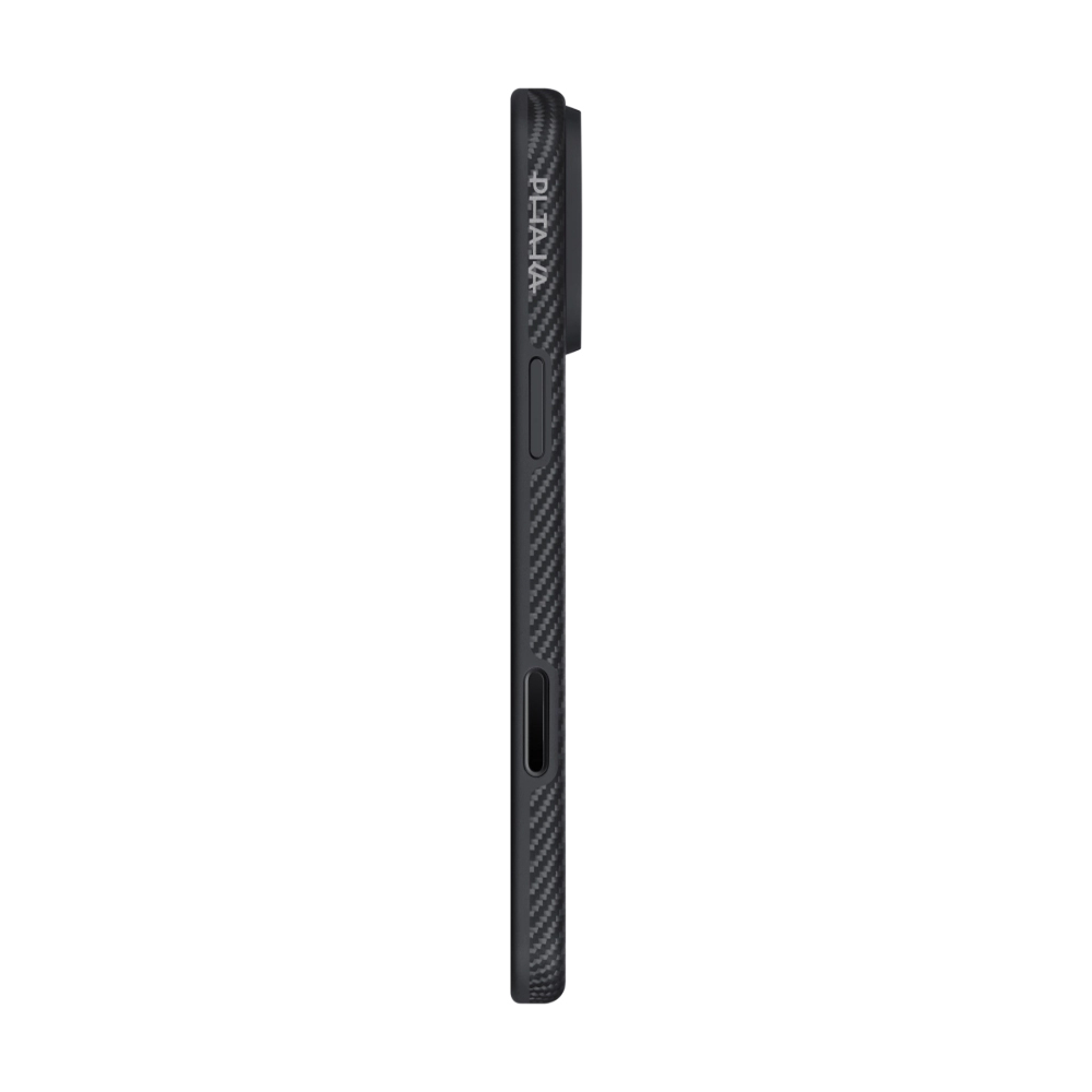 Apple iPhone 17 Pro Max Kılıf M-safe Şarj Özellikli 1500D Aramid Fiber Pitaka Military-Grade Classic Serisi Black-Grey Twill Kapak - 6