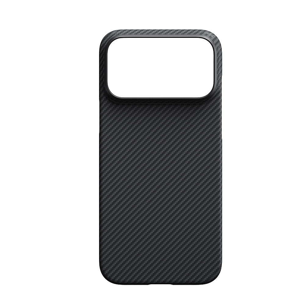 Apple iPhone 17 Pro Max Kılıf M-safe Şarj Özellikli 1500D Aramid Fiber Pitaka Ultra-Slim Classic Serisi Black-Grey Twill Kapak - 3