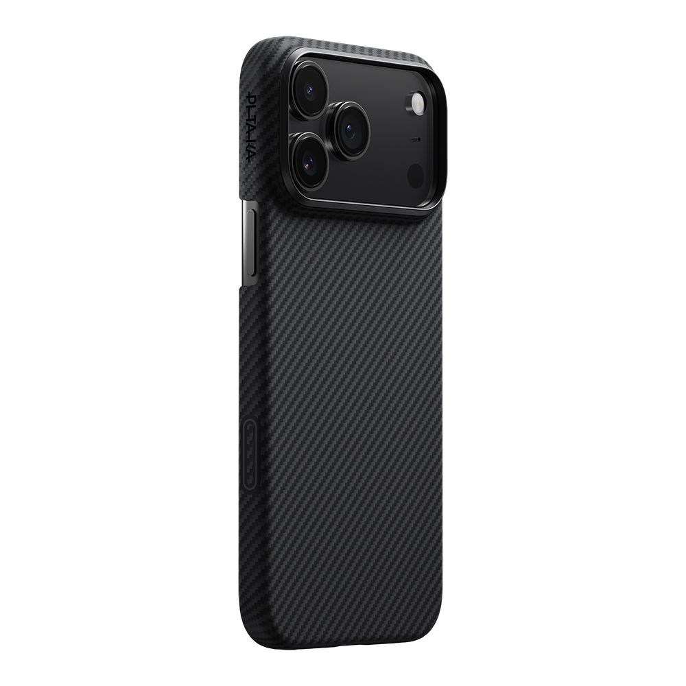 Apple iPhone 17 Pro Max Kılıf M-safe Şarj Özellikli 1500D Aramid Fiber Pitaka Ultra-Slim Classic Serisi Black-Grey Twill Kapak - 2
