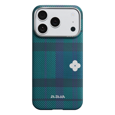 Apple iPhone 17 Pro Max Kılıf M-safe Şarj Özellikli Aramid Fiber Pitaka Flora in Grid Serisi Kapak Mavi