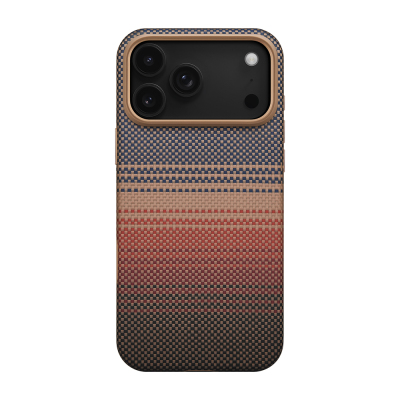 Apple iPhone 17 Pro Max Kılıf M-safe Şarj Özellikli Aramid Fiber Pitaka Military-Grade Sunset-Moonrise Serisi Sunset Kapak Kahverengi