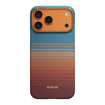 Apple iPhone 17 Pro Max Kılıf M-safe Şarj Özellikli Aramid Fiber Pitaka Sunset 2.0 California Dream Serisi Kapak Mavi-Kahverengi