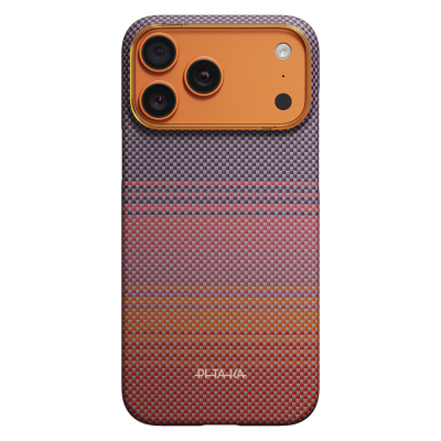 Apple iPhone 17 Pro Max Kılıf M-safe Şarj Özellikli Aramid Karbon Fiber Pitaka Sunset 2.0 California Dream Serisi Kapak Turuncu-Kırmızı