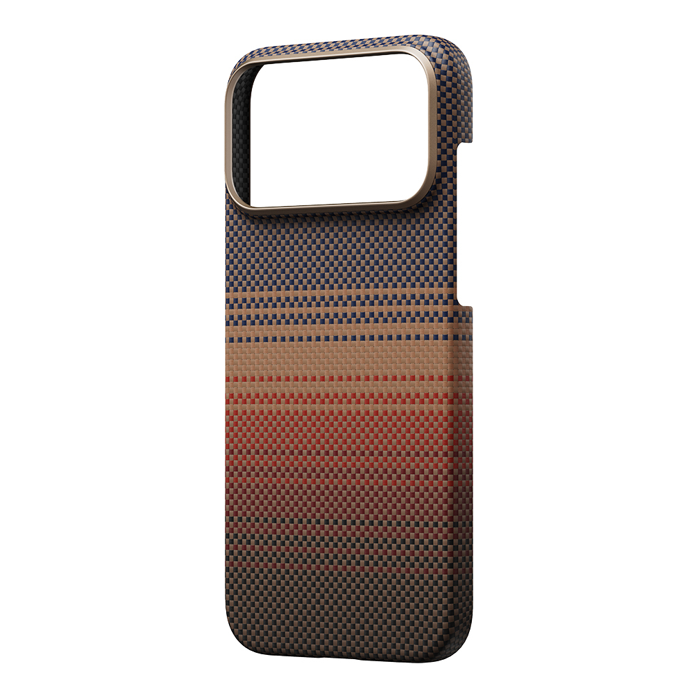 Apple iPhone 17 Pro Max Kılıf M-safe Şarj Özellikli Aramid Fiber Pitaka Tactile Woven Sunset-Moonrise Serisi Sunset Kapak - 12