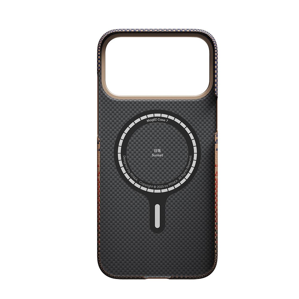 Apple iPhone 17 Pro Max Kılıf M-safe Şarj Özellikli Aramid Fiber Pitaka Tactile Woven Sunset-Moonrise Serisi Sunset Kapak - 15