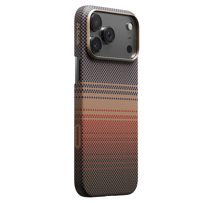 Apple iPhone 17 Pro Max Kılıf M-safe Şarj Özellikli Aramid Fiber Pitaka Tactile Woven Sunset-Moonrise Serisi Sunset Kapak Kahverengi