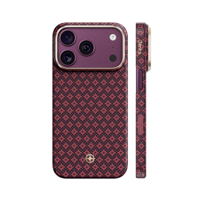 Apple iPhone 17 Pro Max Kılıf M-Safe Şarj Özellikli Benks ArmorAir ArmorGrid Serisi C1 Kevlar Karbon Kapak Bordo