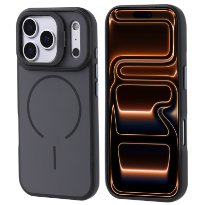 Apple iPhone 17 Pro Max Kılıf M-safe Şarj Özellikli Kamera Standlı Zore Notron Kapak Siyah