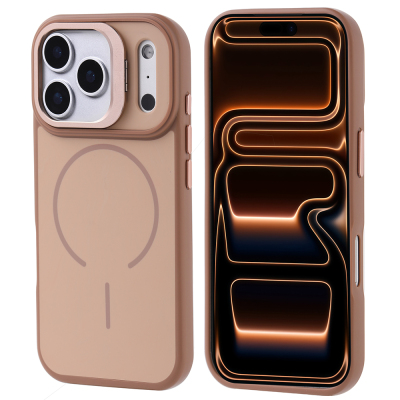 Apple iPhone 17 Pro Max Kılıf M-safe Şarj Özellikli Kamera Standlı Zore Notron Kapak Gold