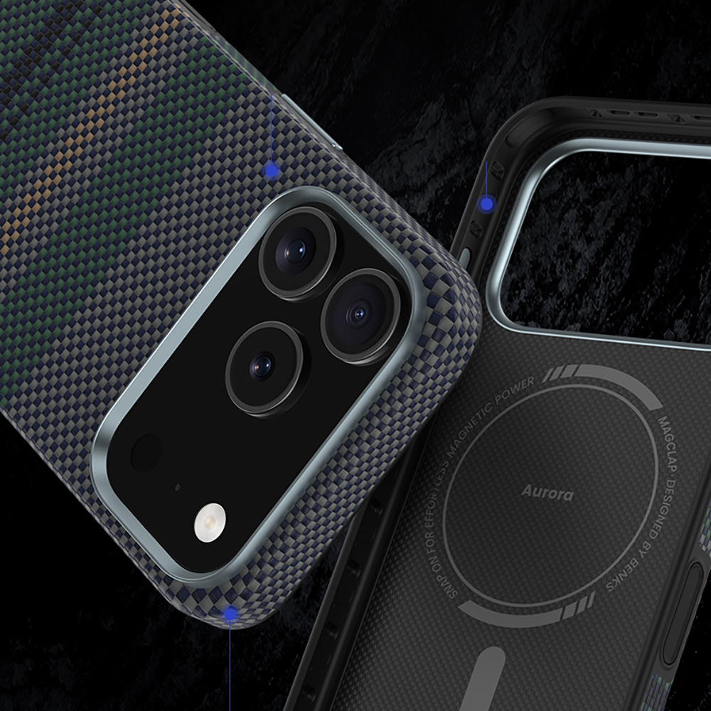 Apple iPhone 17 Pro Max Kılıf M-safe Şarj Özellikli Karbon Fiber Tasarımlı Benks Aurora ArmorPro Kevlar Kapak - 6