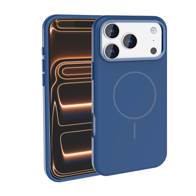 Apple iPhone 17 Pro Max Kılıf M-Safe Şarj Özellikli Metal Kamera Çerçeveli Zore Edi Silikon Kapak Lacivert