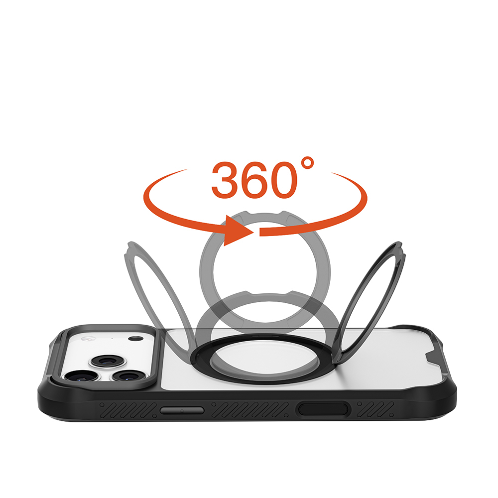 Apple iPhone 17 Pro Max Kılıf M-safe Şarj Özellikli Parmak Ring Standlı Airbag Tasarımlı Mutural Obsidian Serisi Kapak - 6