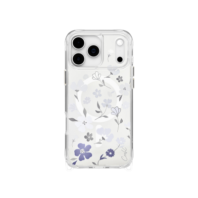 Apple iPhone 17 Pro Max Kılıf M-safe Şarj Özellikli Şeffaf Arka Yüzey Çiçekli Coehl Amara Kapak Lila