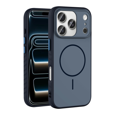 Apple iPhone 17 Pro Max Kılıf M-safe Şarj Özellikli Zore Tea Kapak Lacivert